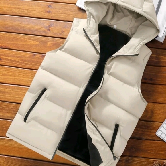 Men Zip Up Sleeveless Hooded Padded Vest Color Block Going Out Casual - Picture 4 of 4